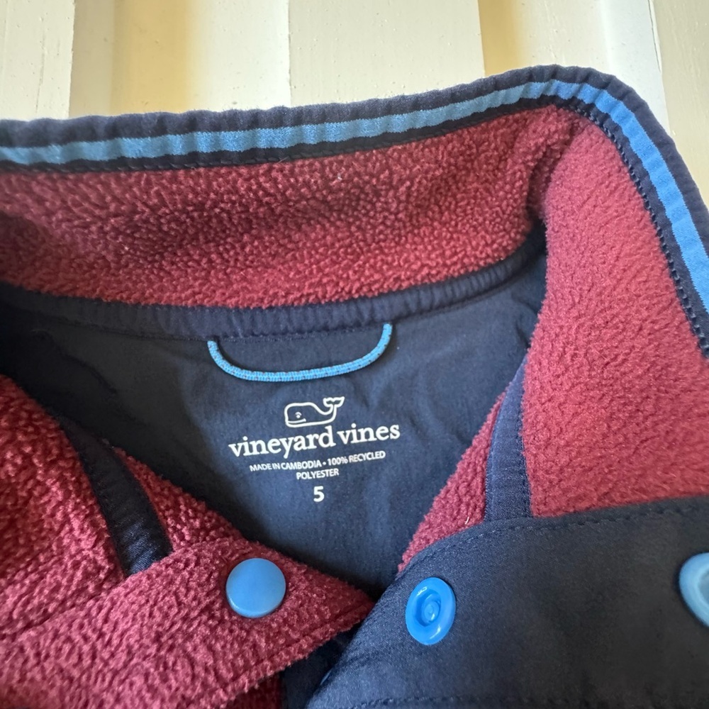 Vineyard Vines Kids Burgundy and Navy Fleece Pullover - Picture 2 of 3